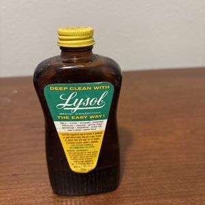 Vtg 60s LYSOL Pine Scent Amber Bottle/Paper Label~Partially Full~Movie Prop